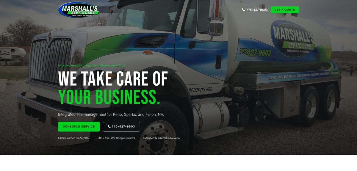 Screenshot of the Marshalls Septic Care site